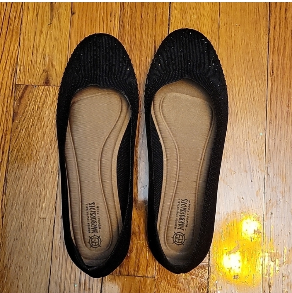 HarborSides Memory Foam  Stylish Black Women's Flats Size 9W